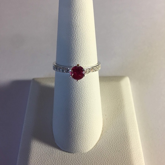 Sterling Silver Red/Clear CZ Stone Eternity Ring - Picture 3 of 6